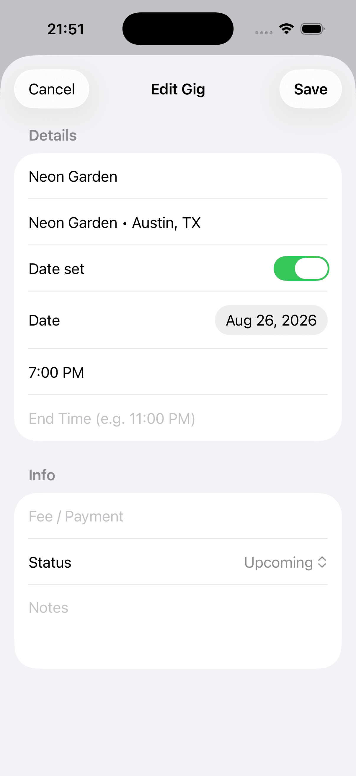 Edit it in the moment in the Setlist iPhone app