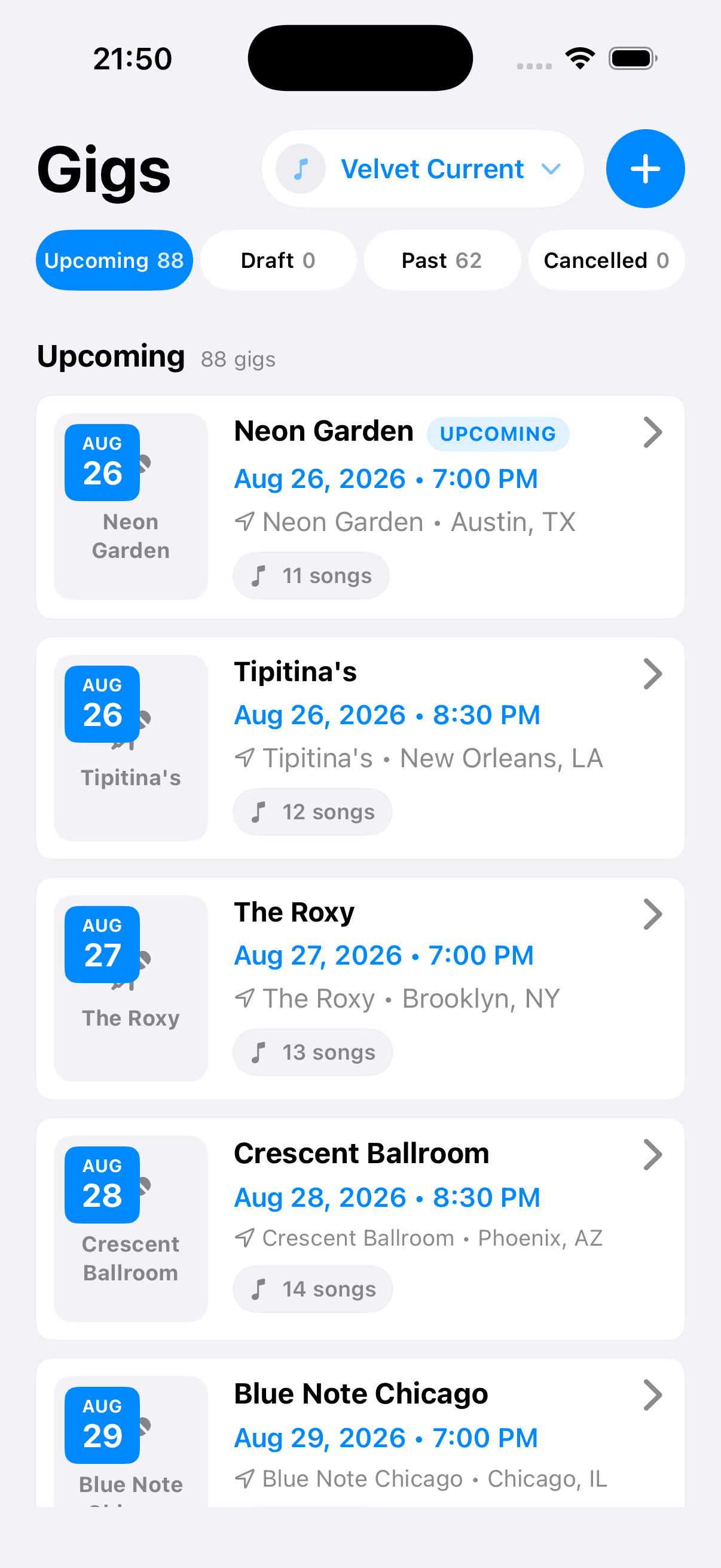 Every gig in the Setlist iPhone app